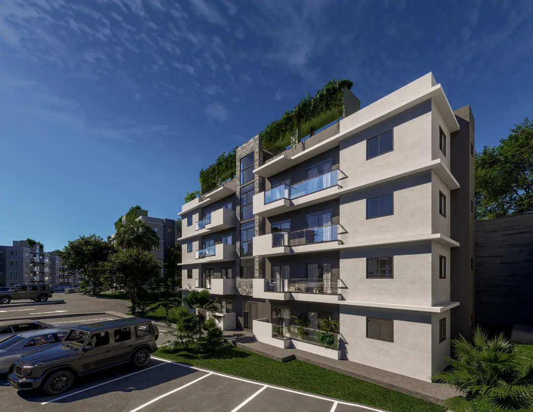 Apartamentos de Embassy Gardens con balcones de cristal y azoteas ajardinadas