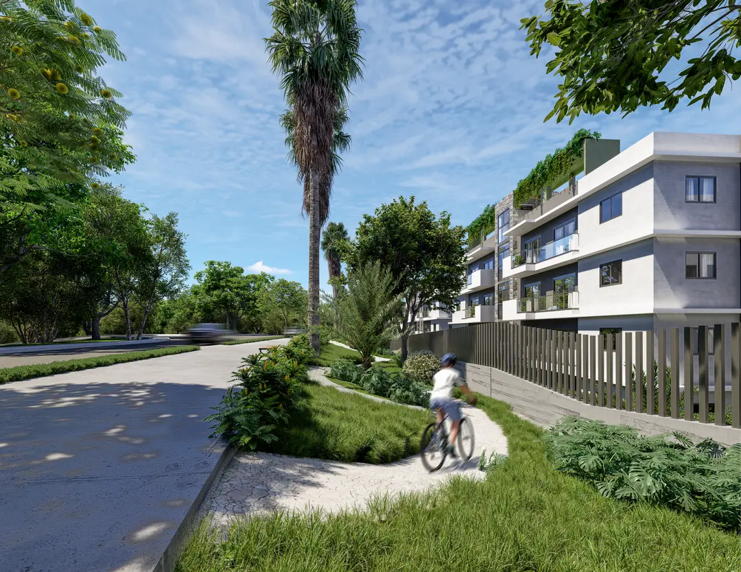 Sendero entre áreas verdes junto a las residencias de Embassy Gardens